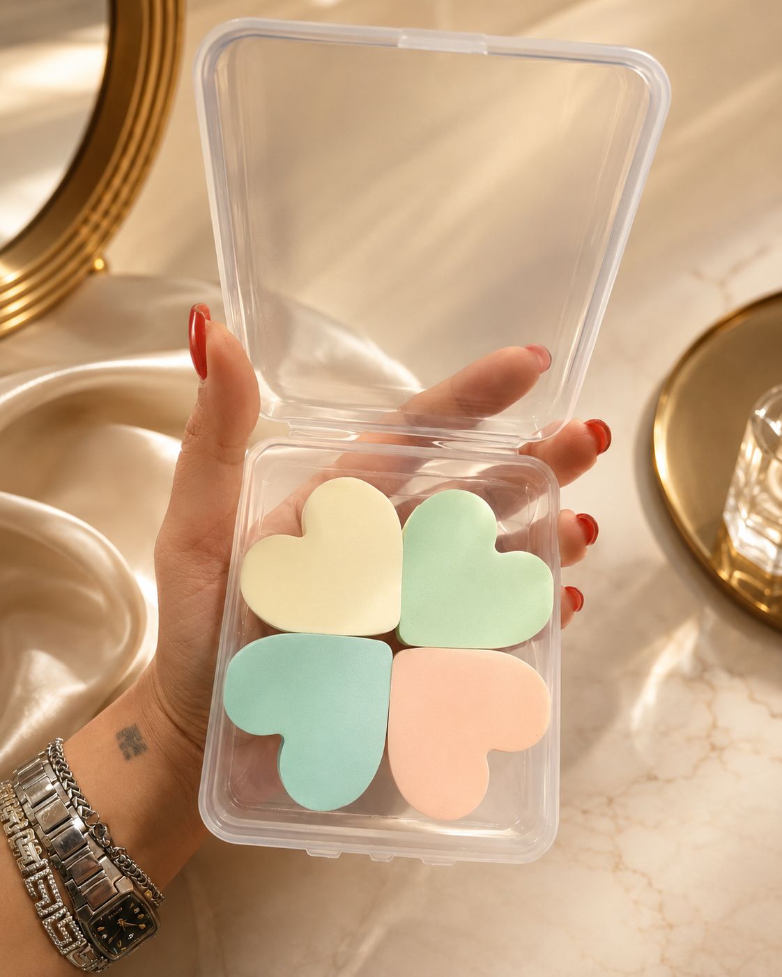 ست ۴ عددی پد آرایشی قلبی The Crème Shop مدل Cosmetic Powder Puff